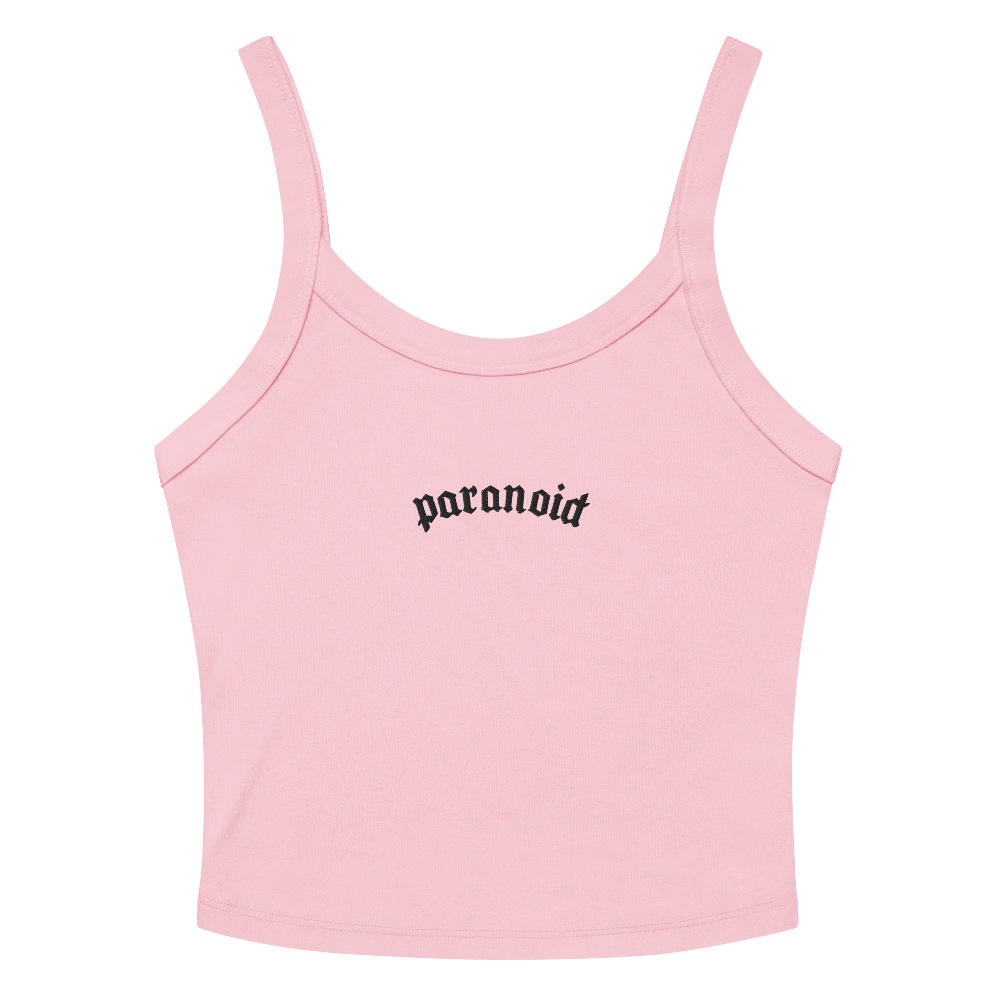 Paranoid Embroidered Ribbed Cropped Tank Top Goth Cloth Co.