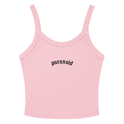 Paranoid Embroidered Ribbed Cropped Tank Top Goth Cloth Co.