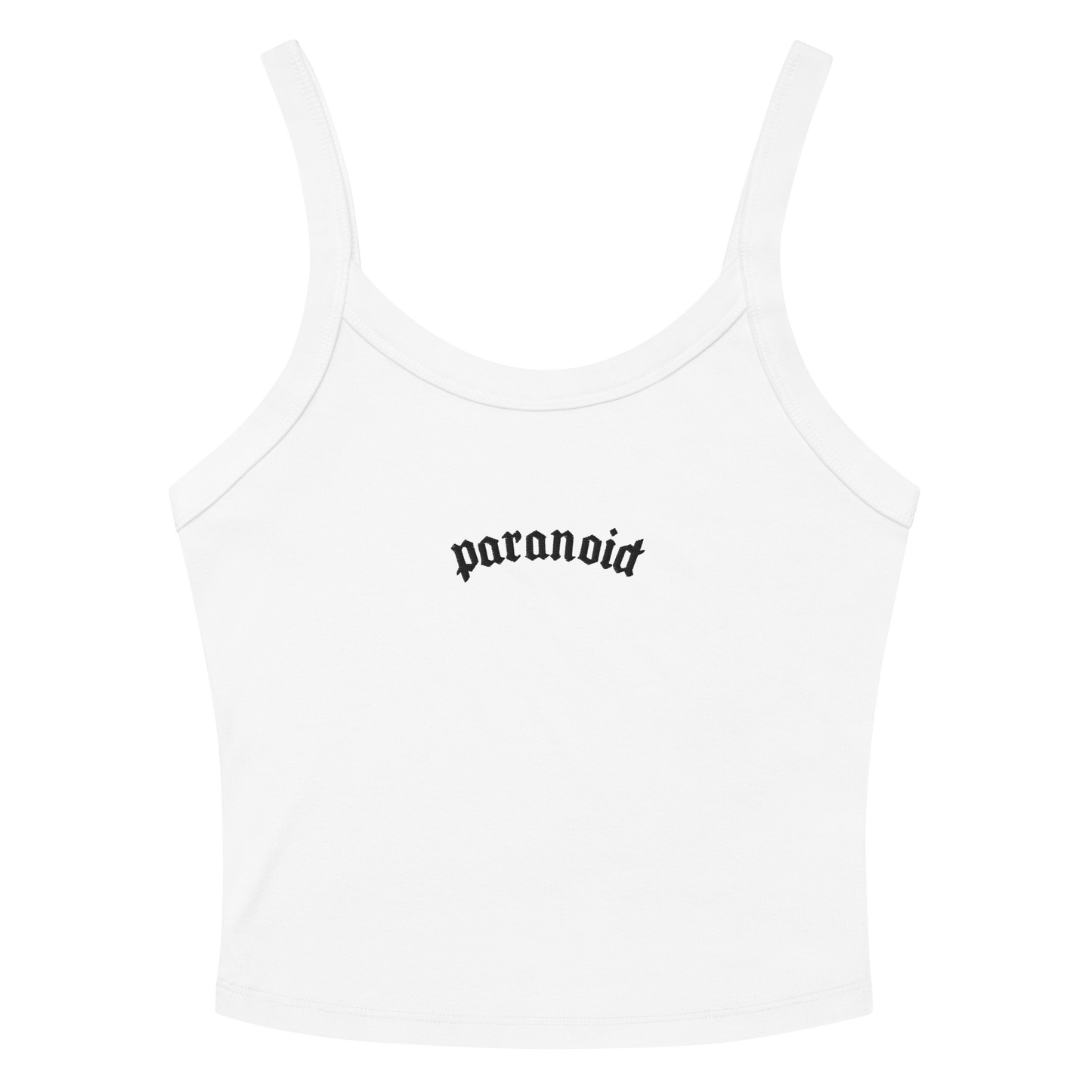 Paranoid Embroidered Ribbed Cropped Tank Top Goth Cloth Co.