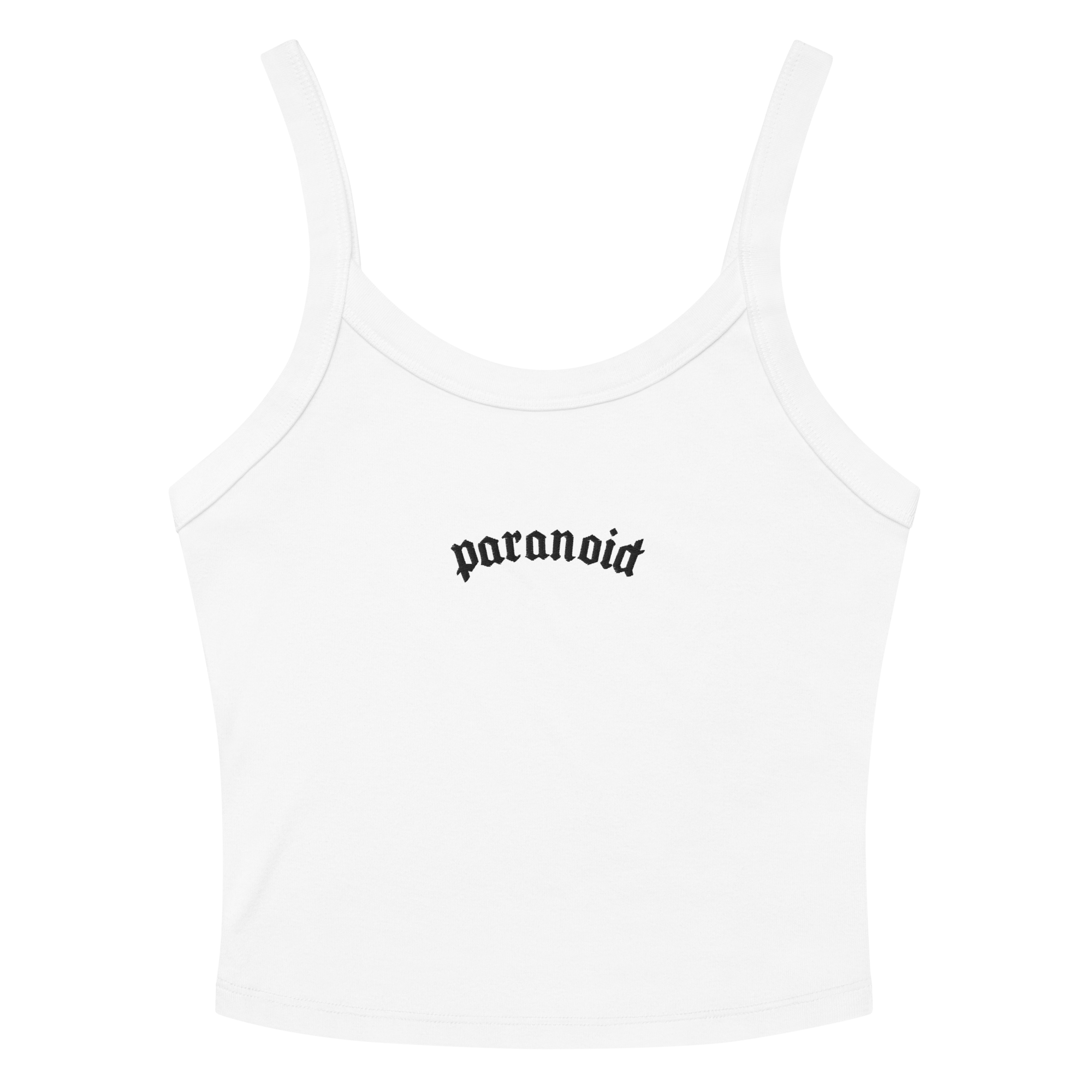 Paranoid Embroidered Ribbed Cropped Tank Top Goth Cloth Co.