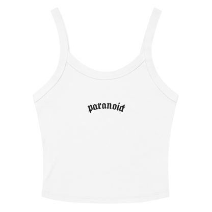 Paranoid Embroidered Ribbed Cropped Tank Top Goth Cloth Co.