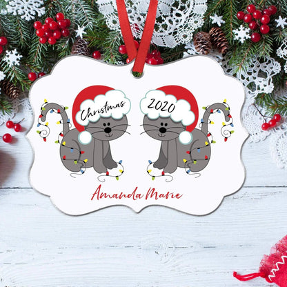 Personalized Cat Ornament, Christmas Ornament, cat lover gift, 2 gray cats, Christmas Gift for Cat Mom Joyful Moose