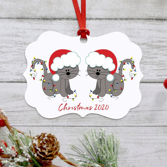 Personalized Cat Ornament, Christmas Ornament, cat lover gift, 2 gray cats, Christmas Gift for Cat Mom Joyful Moose