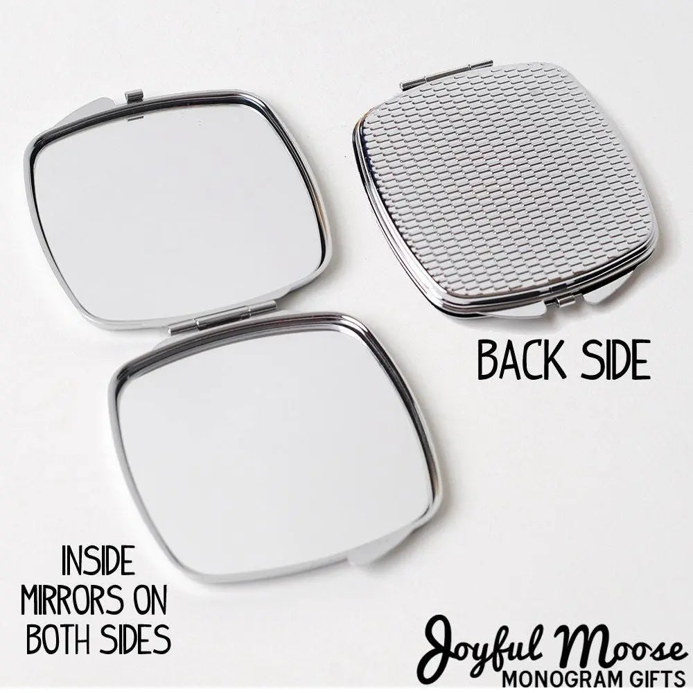 Personalized Compact Mirror, Gray Silver Wedding, compact mirror gift, Bridesmaid Compact Mirrors, small compact mirror, cute compact mirror Joyful Moose