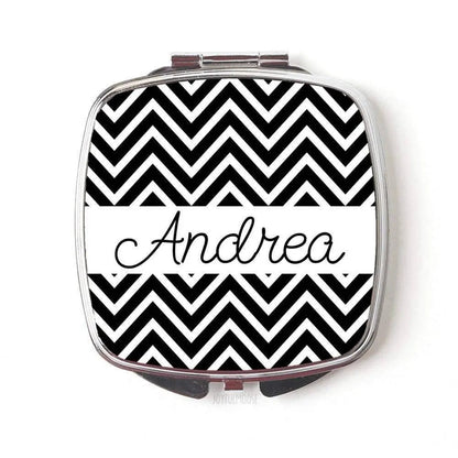 Personalized Compact Mirror - Personalized Bridesmaids Gifts - Black Chevron Wedding Compact Mirrors Joyful Moose