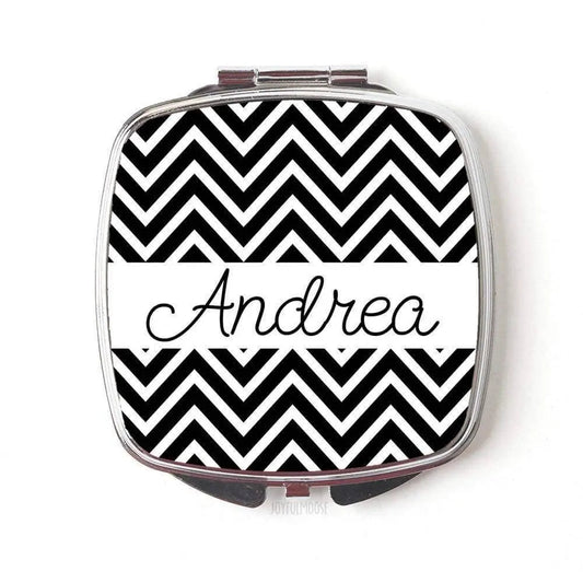 Personalized Compact Mirror - Personalized Bridesmaids Gifts - Black Chevron Wedding Compact Mirrors Joyful Moose