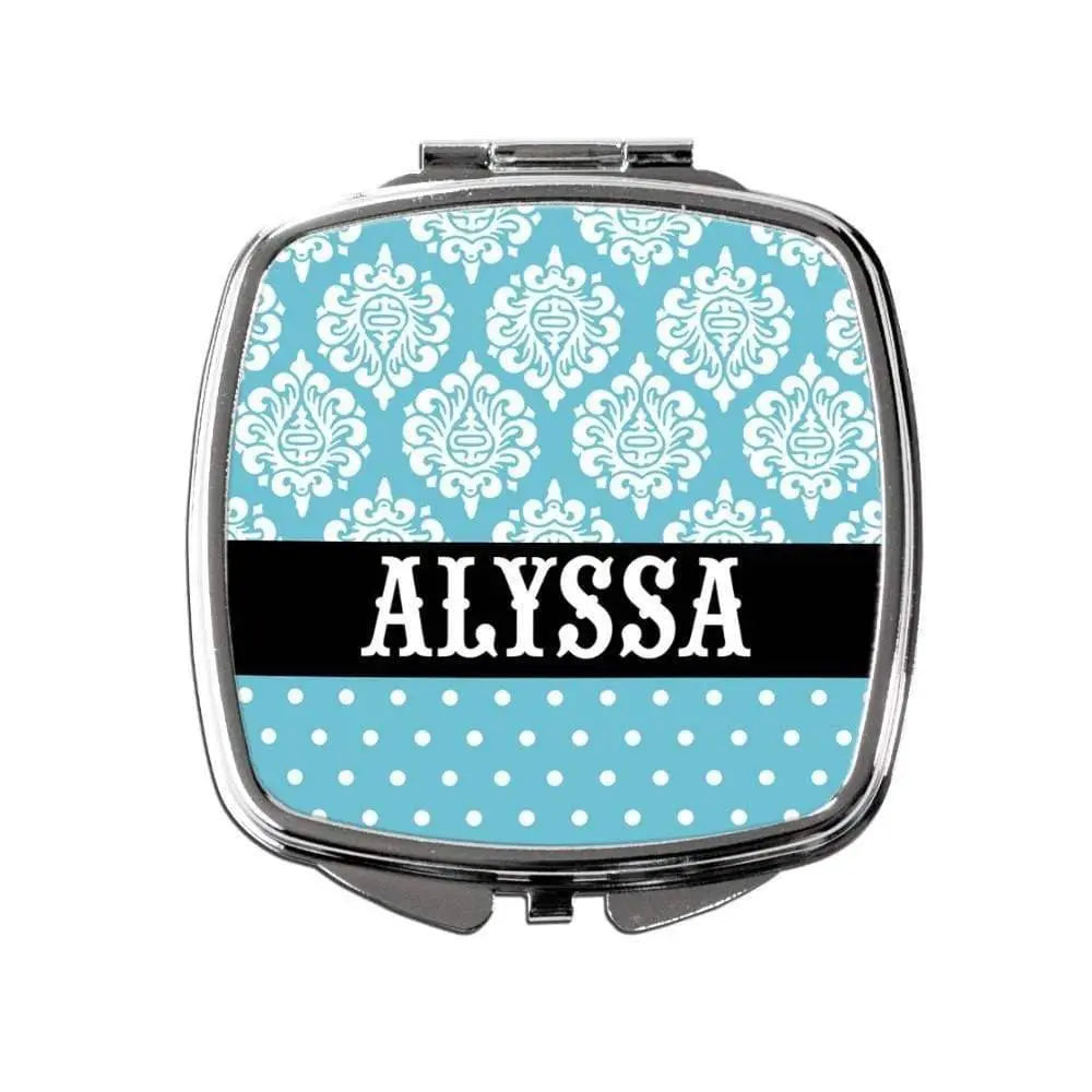 Personalized Compact Mirror - Turquoise Joyful Moose