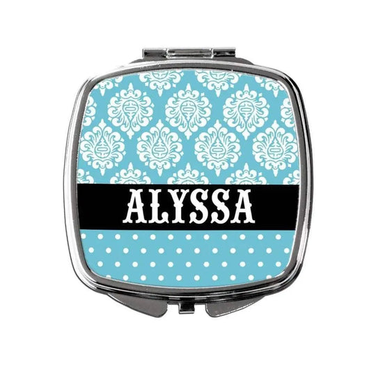 Personalized Compact Mirror - Turquoise Joyful Moose