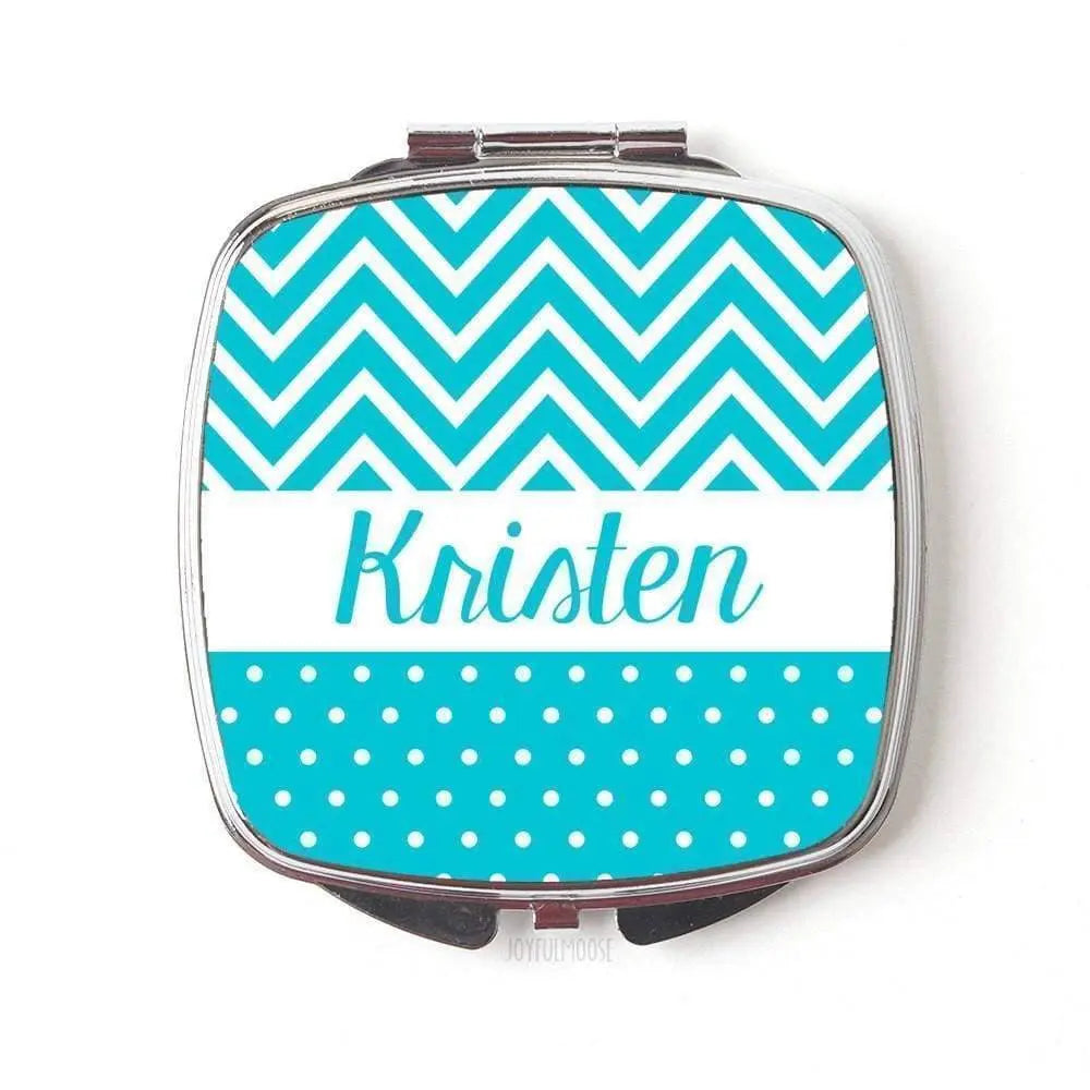 Personalized Compact Mirror - Turquoise Personalized Bridesmaids Gifts - Personalized Purse Mirror Joyful Moose