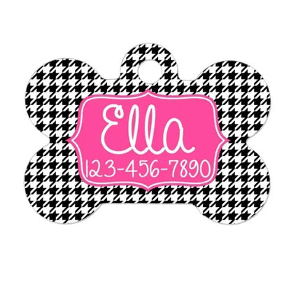 Personalized Dog Tag - Dog ID Tag - Personalized Bone Dog Tag - Custom Pet ID Tag - Houndstooth Joyful Moose