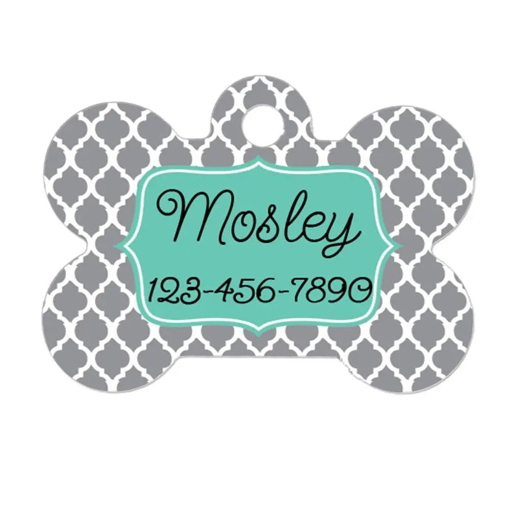 Personalized Dog Tag - Dog ID Tag - Personalized Bone Dog Tag - Pet Gift - Custom Pet ID Tag - Gray Mint Joyful Moose