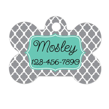Personalized Dog Tag - Dog ID Tag - Personalized Bone Dog Tag - Pet Gift - Custom Pet ID Tag - Gray Mint Joyful Moose