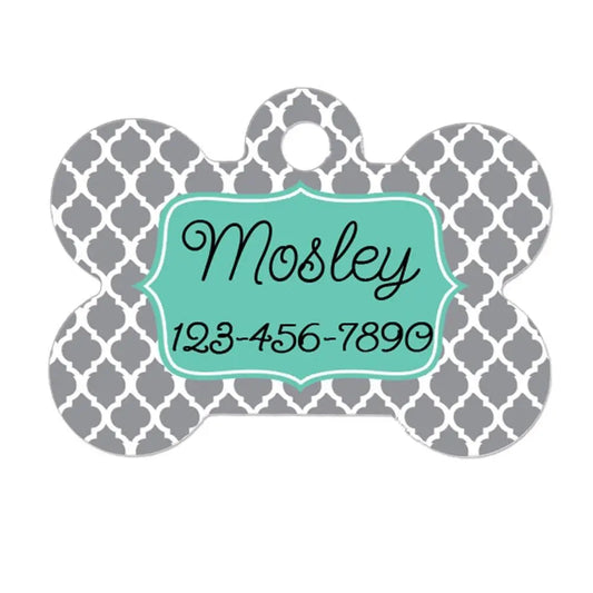 Personalized Dog Tag - Dog ID Tag - Personalized Bone Dog Tag - Pet Gift - Custom Pet ID Tag - Gray Mint Joyful Moose