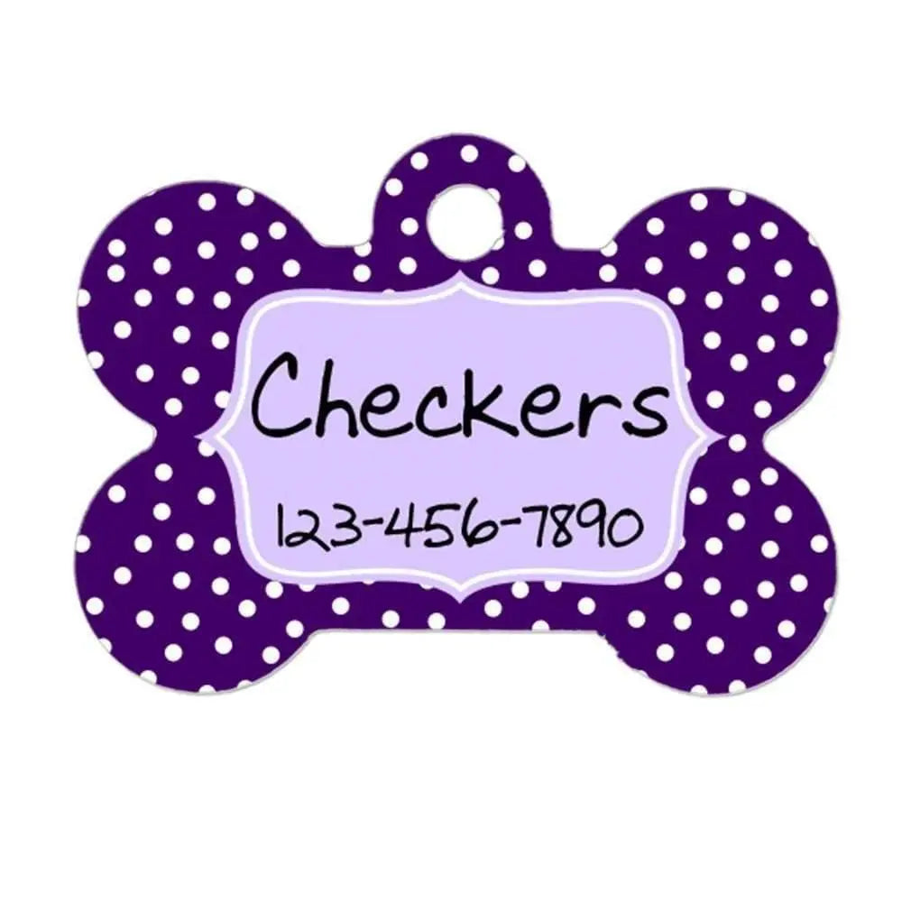 Personalized Dog Tag - Dog ID Tag - Purple Dots Personalized Bone Dog Tag - Custom Pet ID Tag Joyful Moose