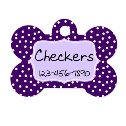 Personalized Dog Tag - Dog ID Tag - Purple Dots Personalized Bone Dog Tag - Custom Pet ID Tag Joyful Moose