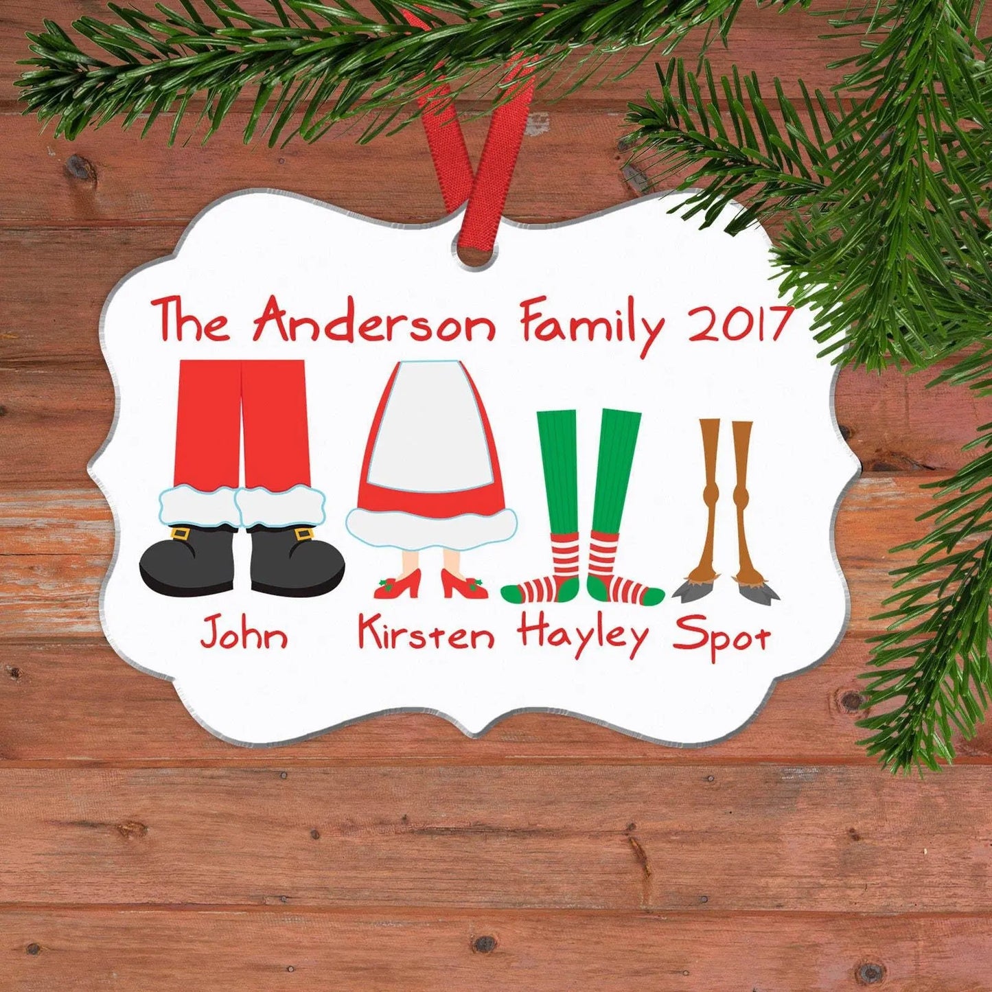 Personalized Family Christmas Ornament - Family Christmas Gift Ideas Black Friday - Elf Feet Customized Christmas Oval Ornament Joyful Moose