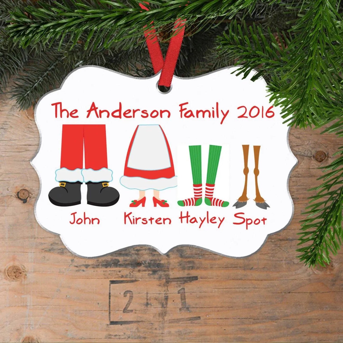 Personalized Family Christmas Ornament - Family Christmas Gift Ideas Black Friday - Elf Feet Customized Christmas Oval Ornament Joyful Moose