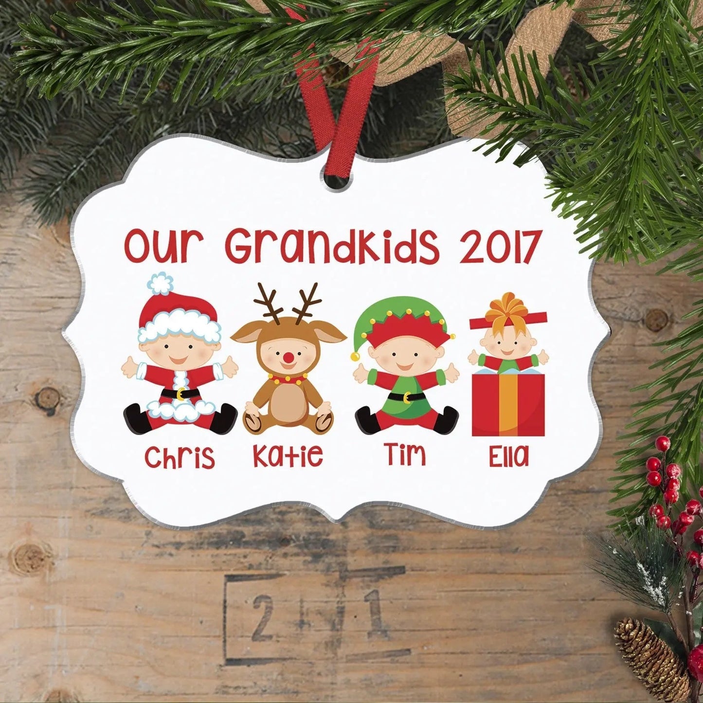 Personalized Grandkids Christmas Ornament - Custom Christmas Ornament for Grandparents Joyful Moose