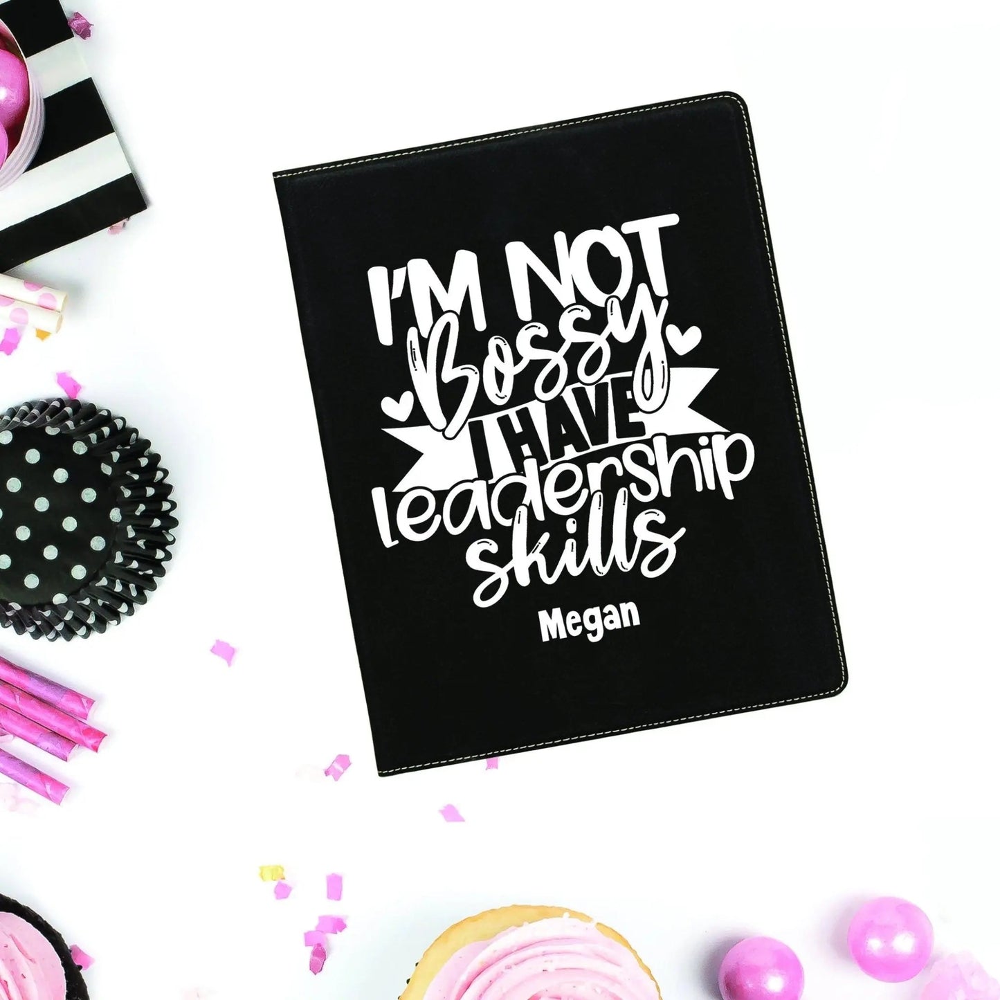 Personalized Leather Portfolio with Notepad - Gift for Girl Boss business padfolio organizer Joyful Moose