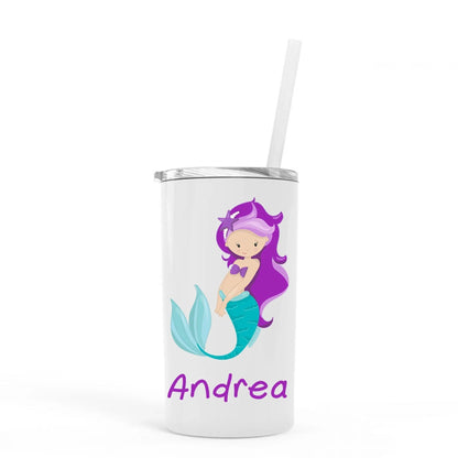 Personalized Mermaid Skinny Tumbler, Kids Stainless Steel Tumblers w/ Straw, Cup with Straw, tumbler personalized, Mermaid Water Bottle Joyful Moose