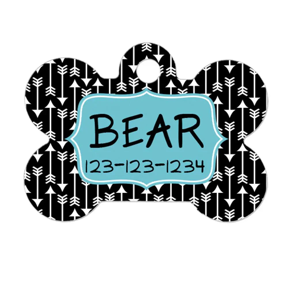 Personalized Pet ID Tag - Personalized Pet Tag - Custom Pet ID Tag - Arrow Dog Name Tag - Dog ID Tag - Dog Collar Name Tag - Black Turquoise Joyful Moose