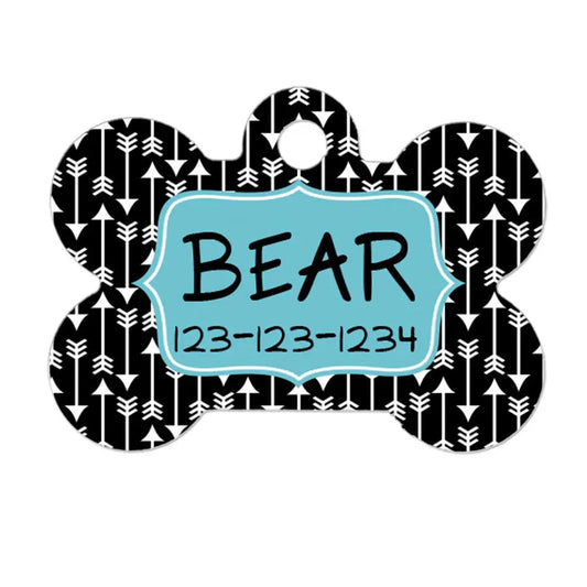Personalized Pet ID Tag - Personalized Pet Tag - Custom Pet ID Tag - Arrow Dog Name Tag - Dog ID Tag - Dog Collar Name Tag - Black Turquoise Joyful Moose