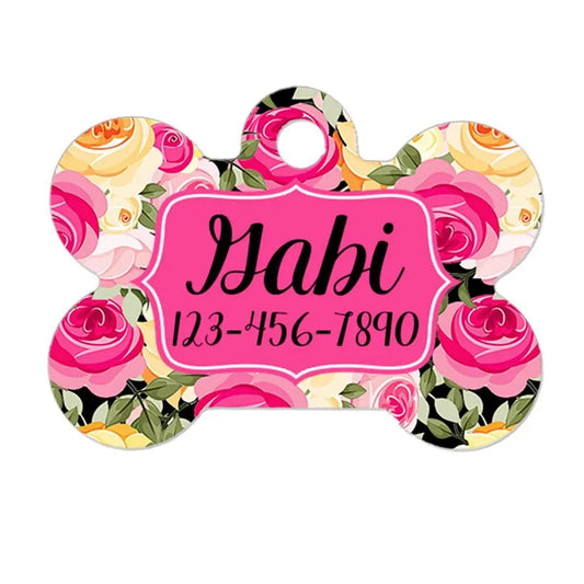 Personalized Pet ID Tag - Personalized Pet Tag - Custom Pet ID Tag - Floral Dog Name Tag - Dog ID Tag - Dog Collar Name Tag Joyful Moose