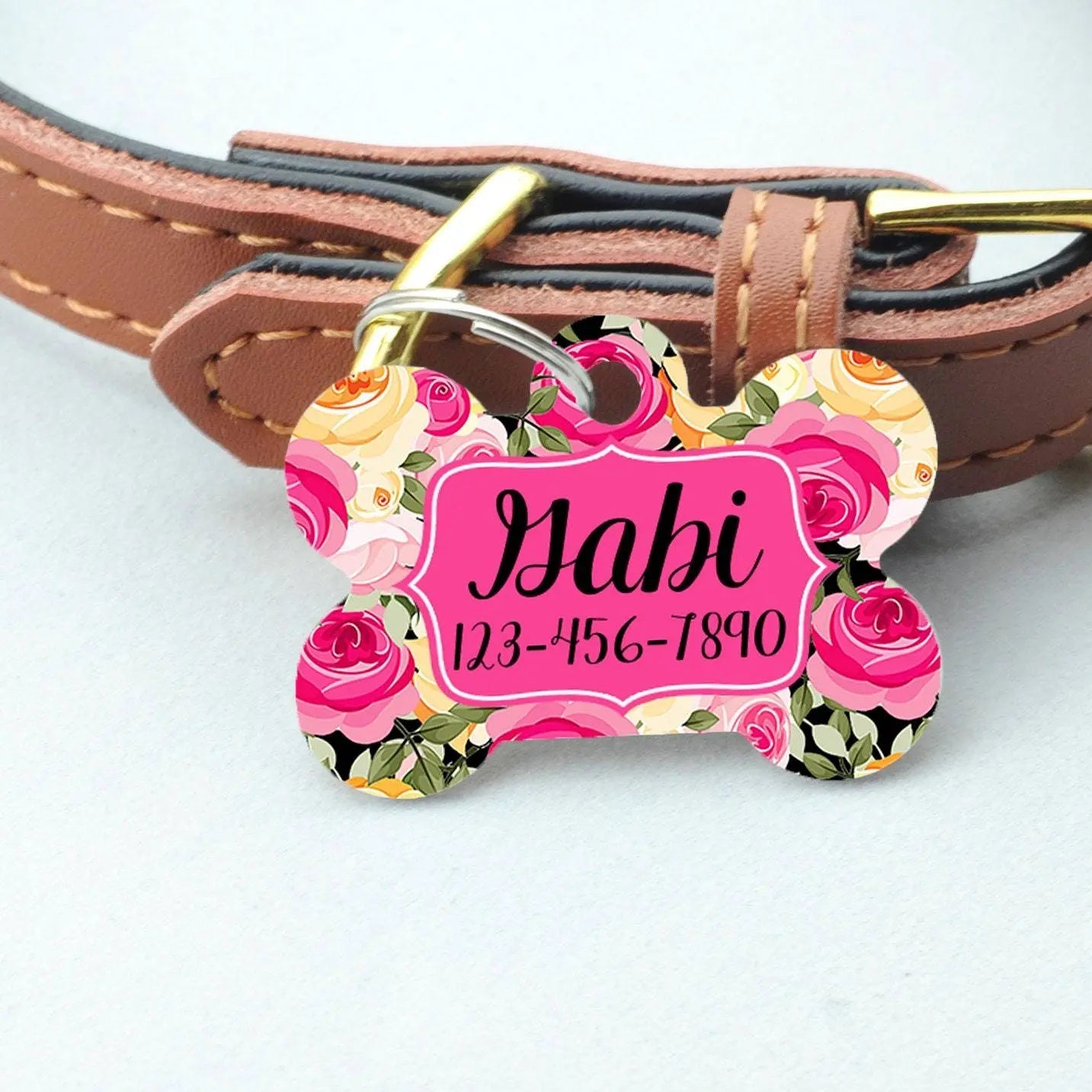 Personalized Pet ID Tag - Personalized Pet Tag - Custom Pet ID Tag - Floral Dog Name Tag - Dog ID Tag - Dog Collar Name Tag Joyful Moose