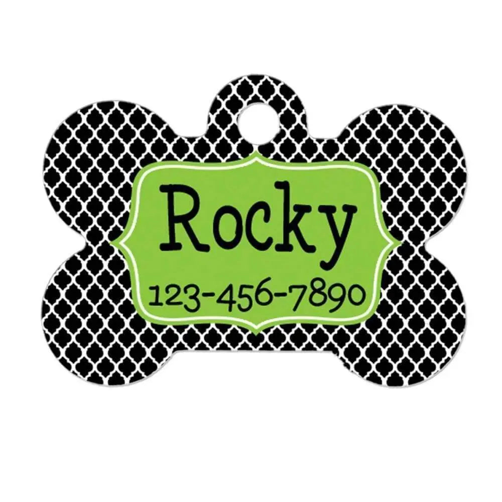 Pet ID Tag - Bone Custom Pet ID Tag - Lime Green & Black Pet ID Tag Joyful Moose