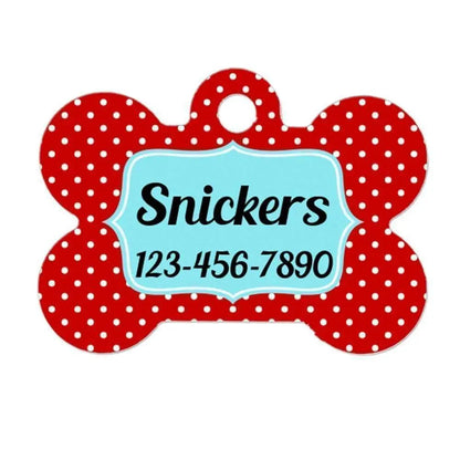 Pet ID Tag - Red Aqua Polka Dot Custom Dog Collar Tag Joyful Moose