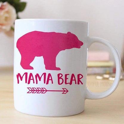 Pink Coffee Mug Watercolor Mama Bear Mug - Gift for New Mom Joyful Moose