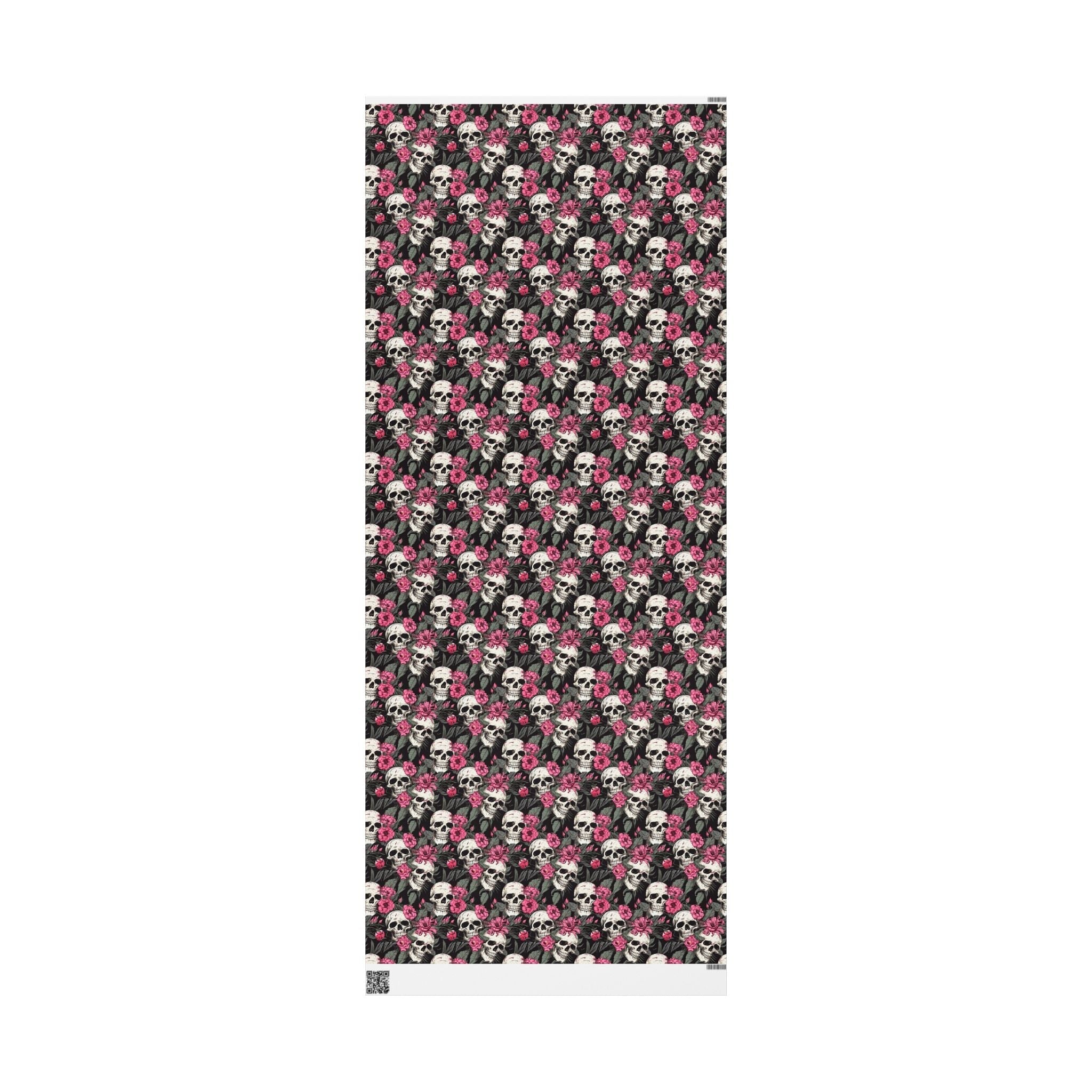 Pink Flowers and Skulls Gift Wrap Goth Cloth Co.