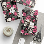 Pink Flowers and Skulls Gift Wrap Goth Cloth Co.