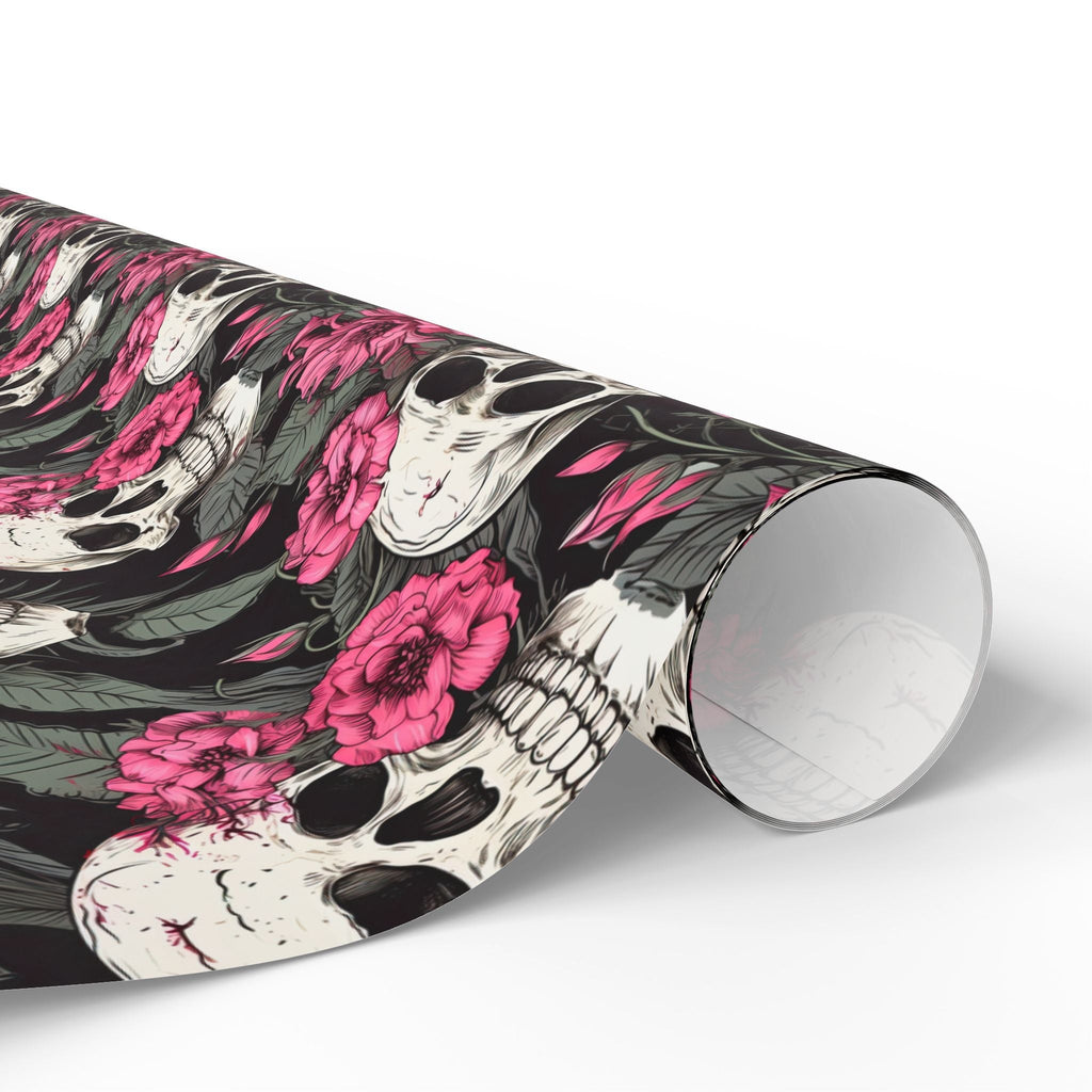 Pink Flowers and Skulls Gift Wrap Goth Cloth Co.