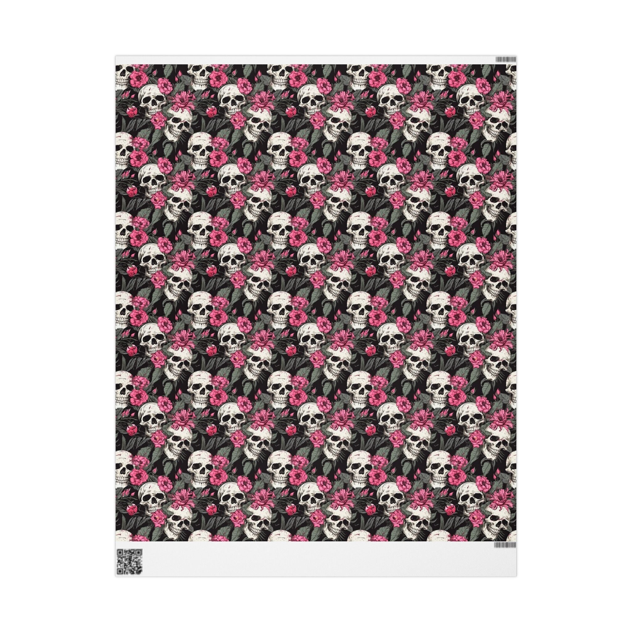 Pink Flowers and Skulls Gift Wrap Goth Cloth Co.