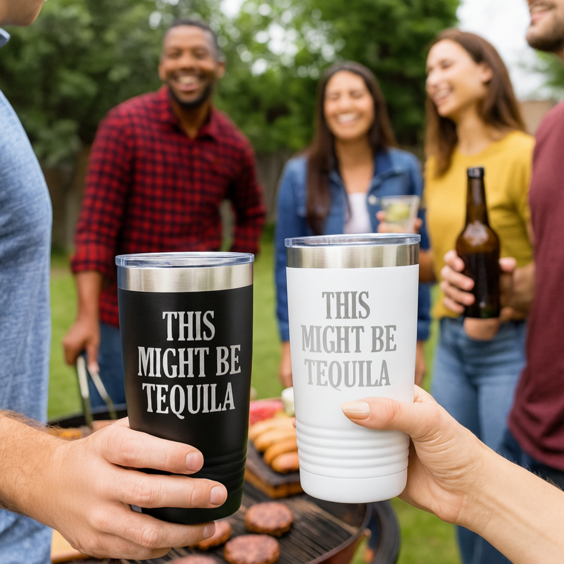 Vacuum Insulated Tumbler - Stainless Steel Travel Drink Mug With Laser Engraved Design Joyful Moose