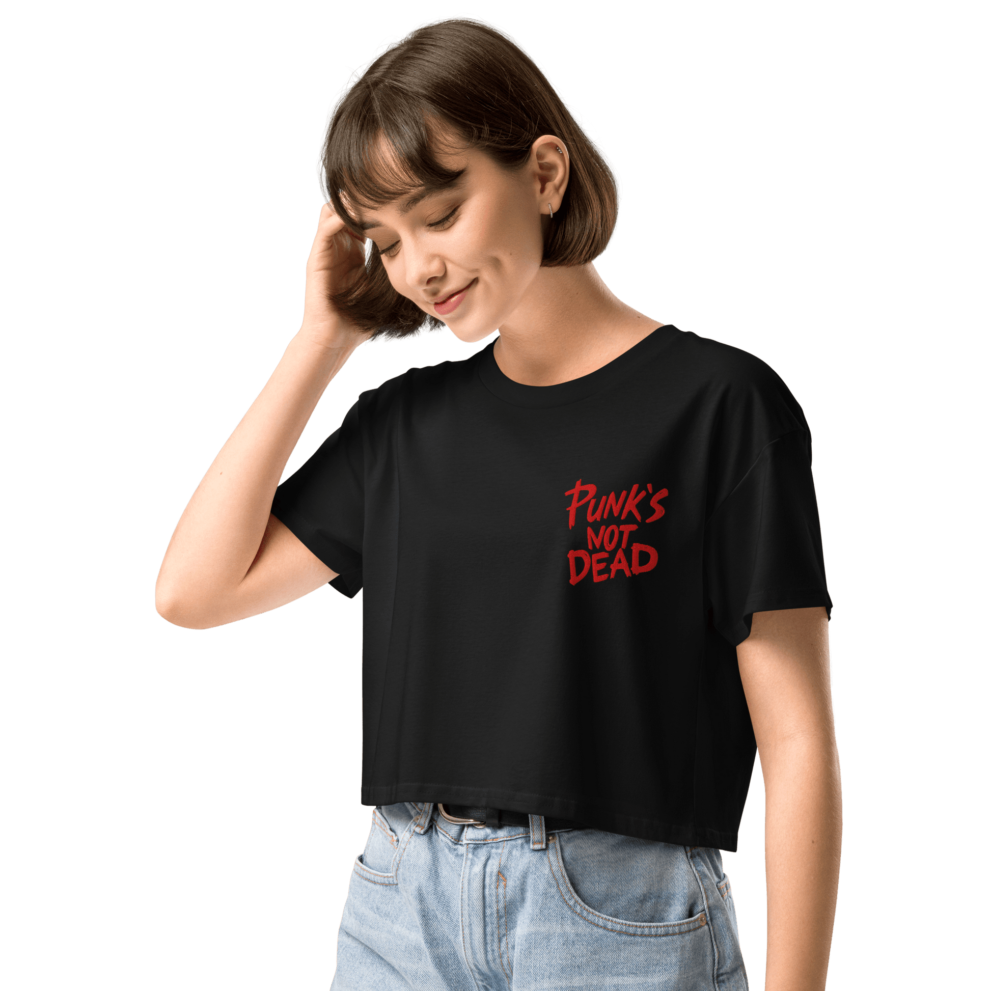 Punk's Not Dead Embroidered Crop Top Goth Cloth Co.