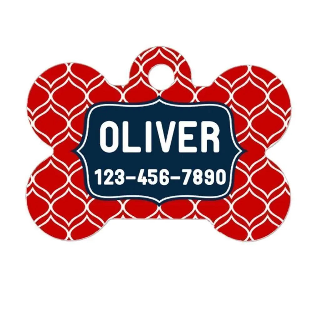 Red Navy Blue Dog Name Tag - Dog Collar Name Tag Joyful Moose