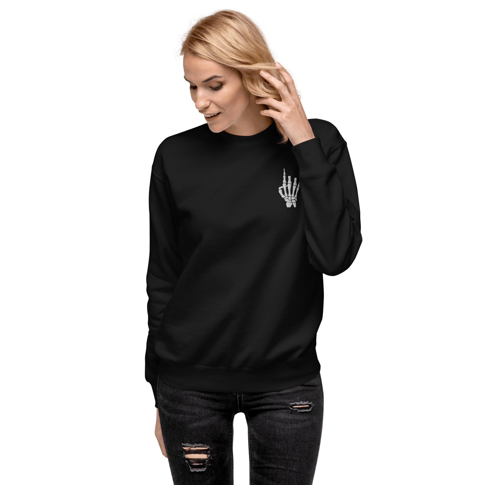 Rock On Skeleton Embroidered Sweatshirt Goth Cloth Co.