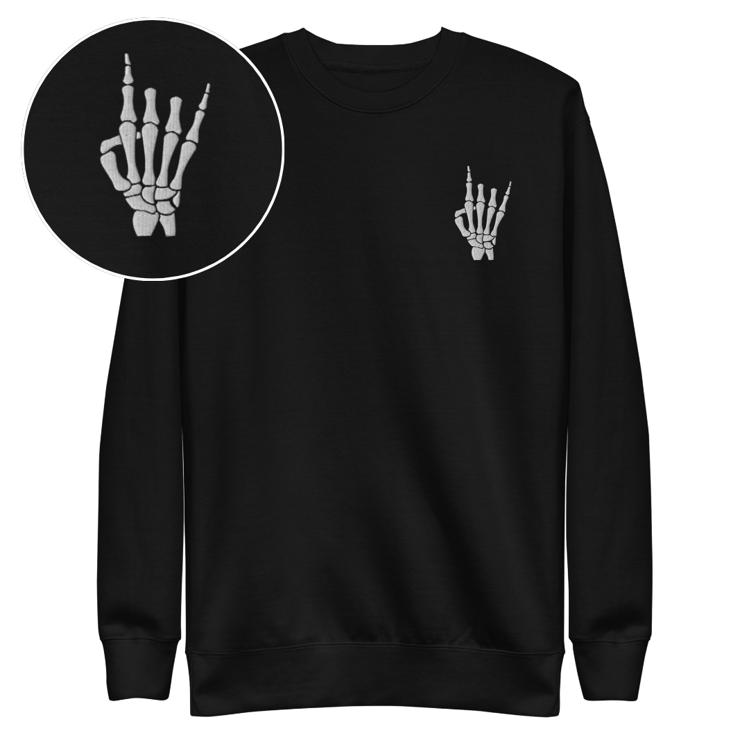 Rock On Skeleton Embroidered Sweatshirt Goth Cloth Co.