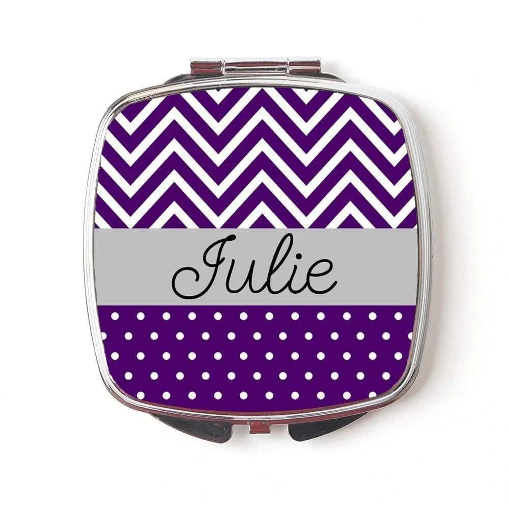 Royal Purple Chevron Personalized Compact Mirror Joyful Moose