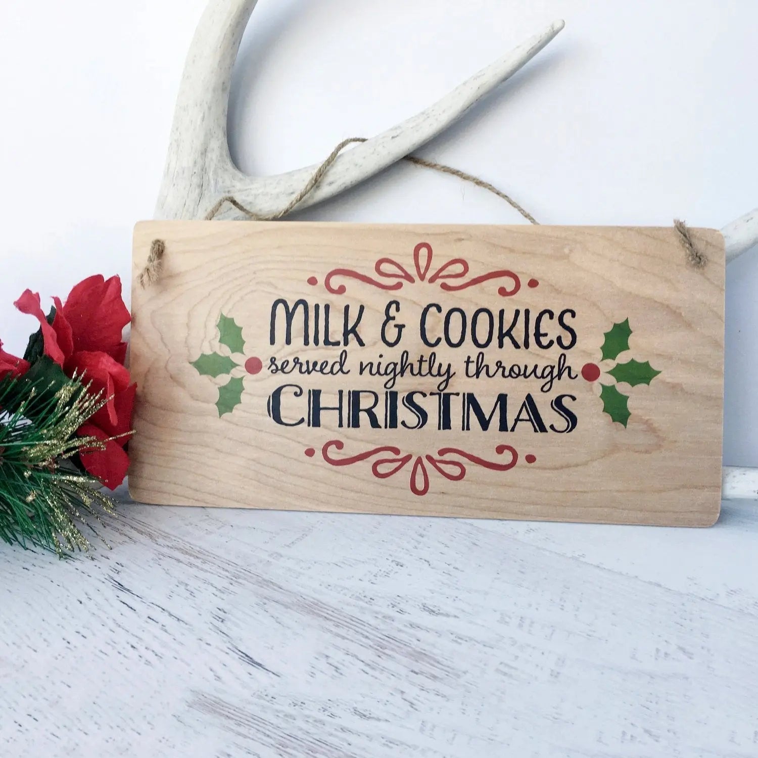 Rustic Christmas Decor - Hanging Wood Wall Sign Joyful Moose