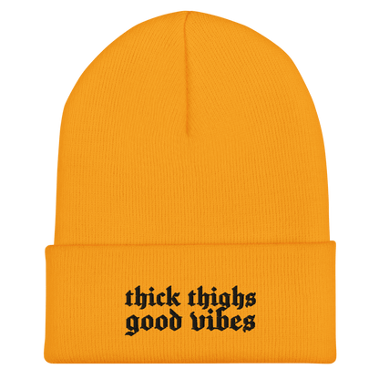 Thick Thighs Good Vibes Embroidered Knit Beanie Goth Cloth Co.