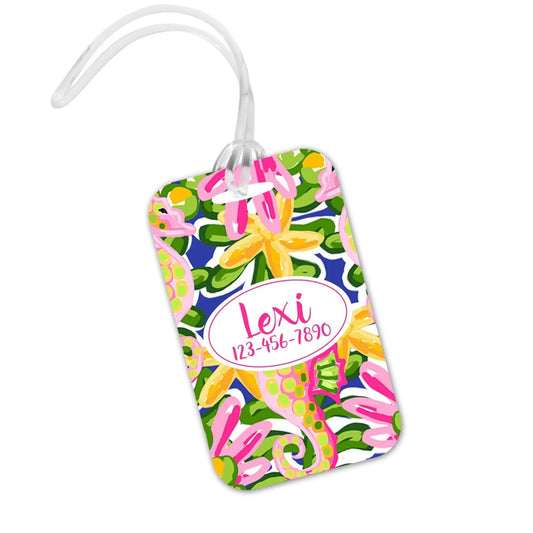 Tropical Luggage Tag -  Cute Preppy Bright Islands - Beach Vacay - Name ID Tag - Spring Break Bag Tag ID Joyful Moose