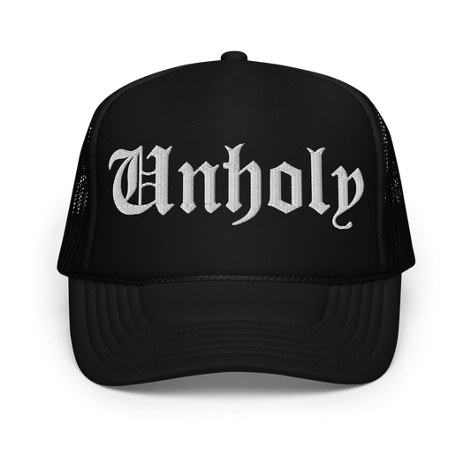 Unholy Embroidered Foam Trucker Hat Goth Cloth Co.
