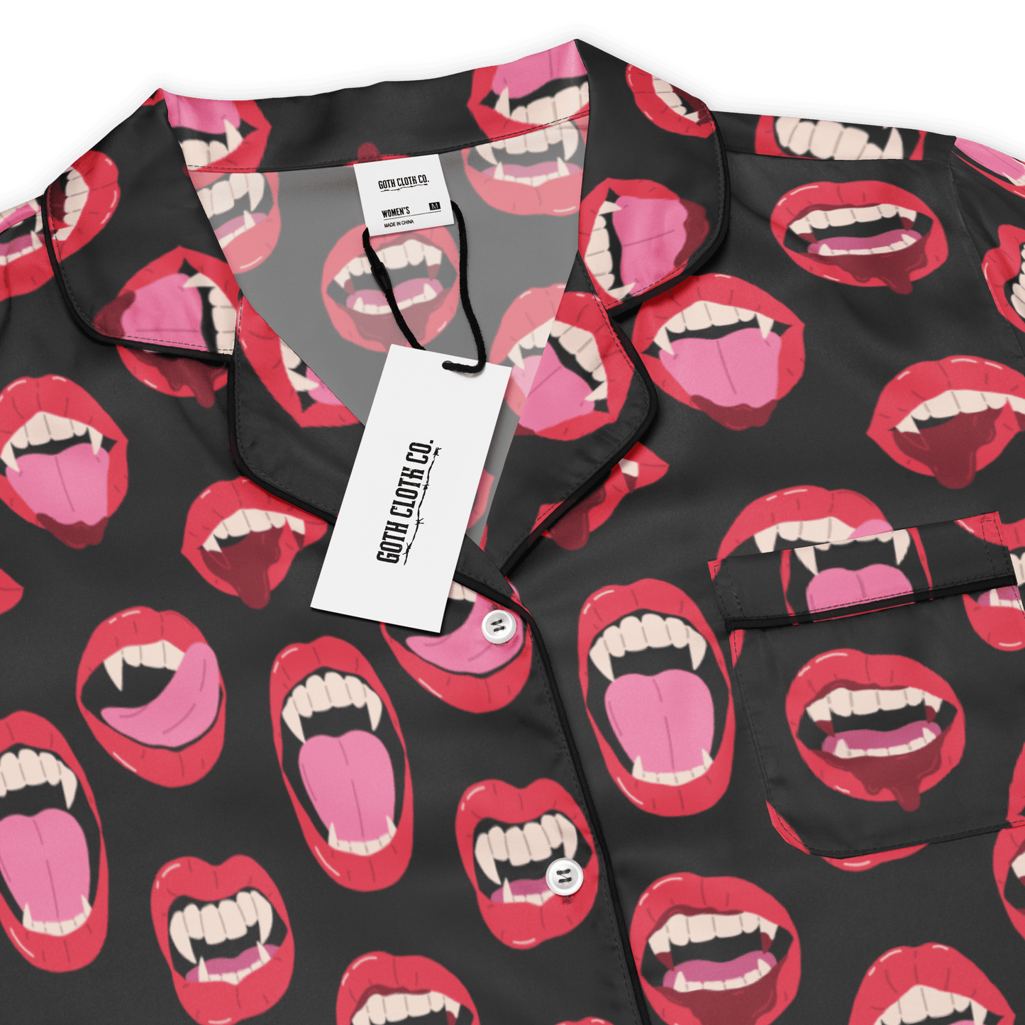 Vampire Kiss Silky Pajama Top Goth Cloth Co.