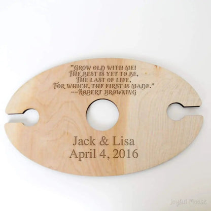 Wine Glass Holder - Wedding Gift - Robert Browning Quote - Personalized Wood Wine Glass Carrier Joyful Moose
