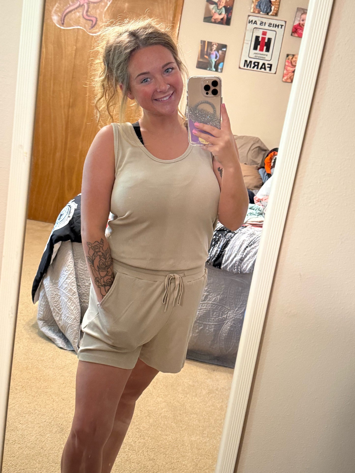 Taupe Romper Thread & Co. Boutique, LLC