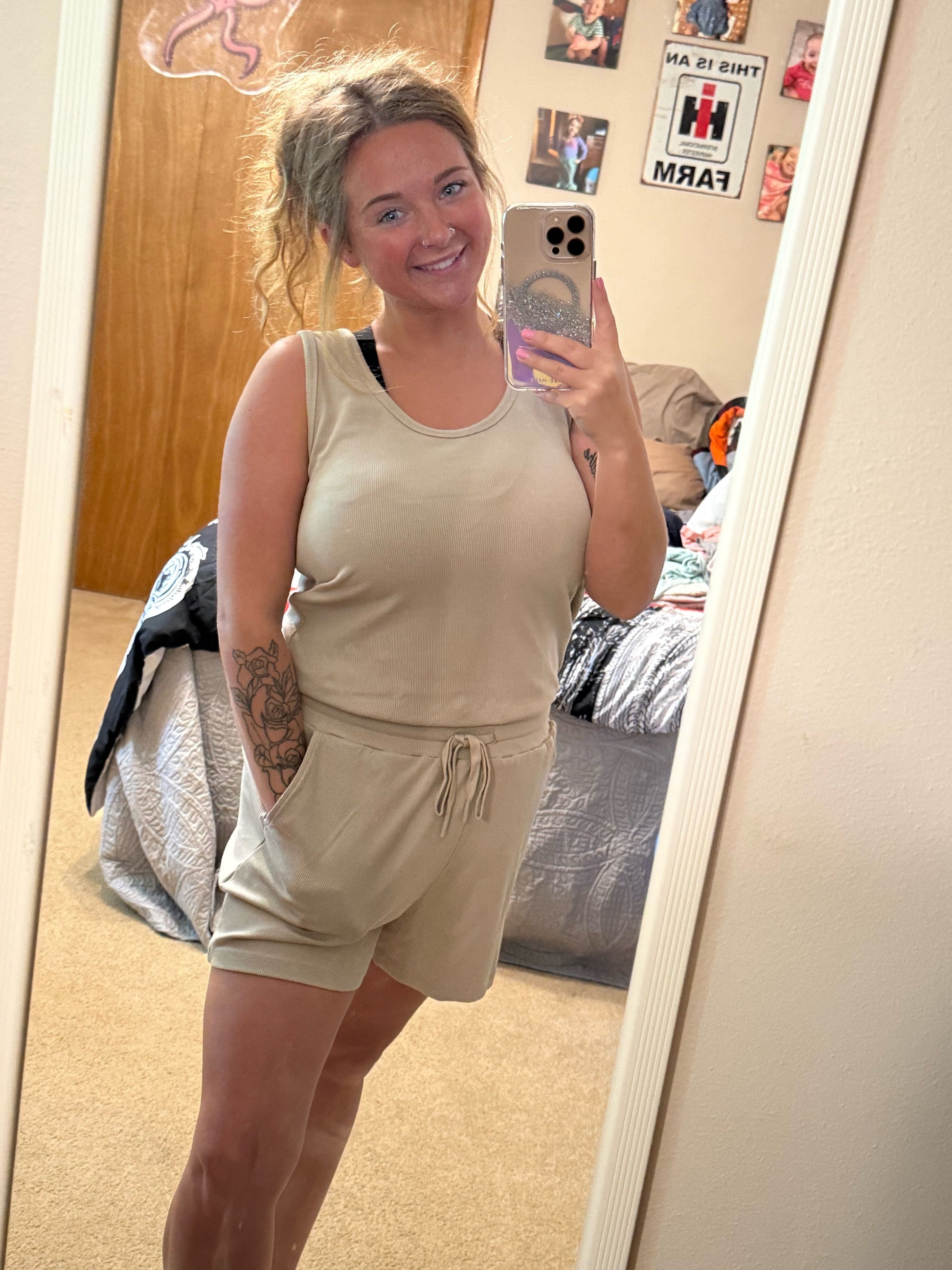 Taupe Romper Thread & Co. Boutique, LLC