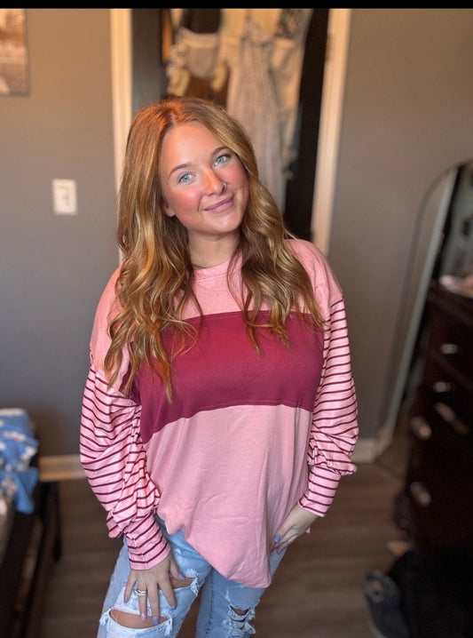Multicolor Clashing Stripe Bishop Sleeve Top Thread & Co. Boutique, LLC